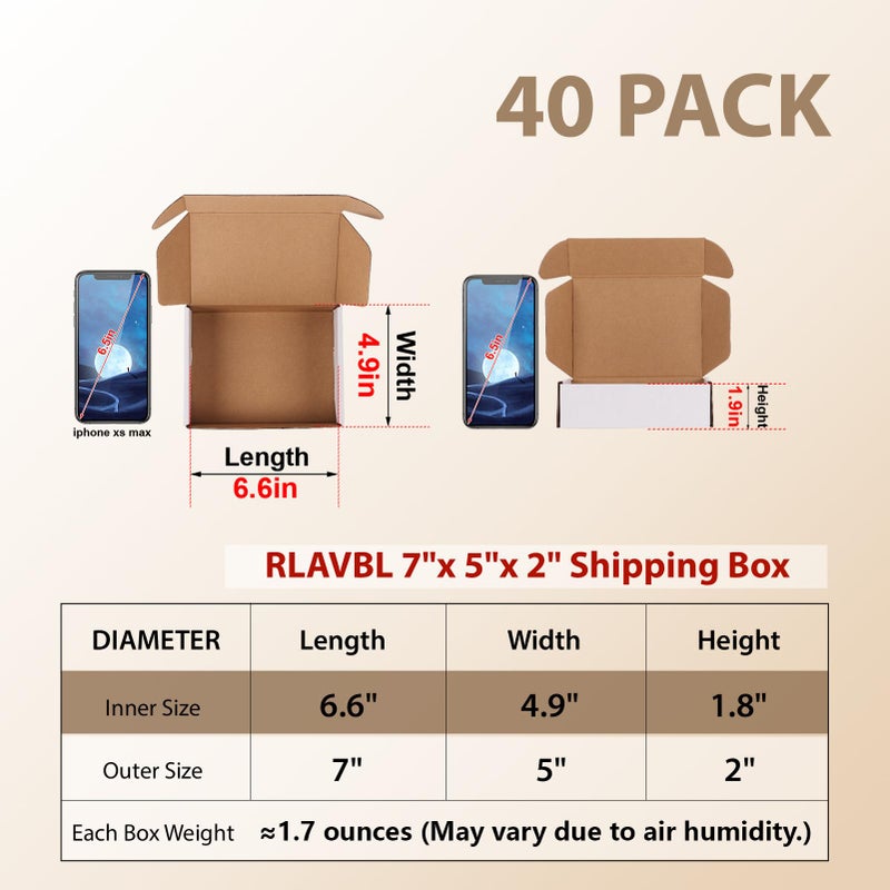 RLAVBL 7x5x2 Small Shipping Boxes Set of 40, White Corrugated Cardboard Mailer Box for Packing, Mailing, Business - Image 2